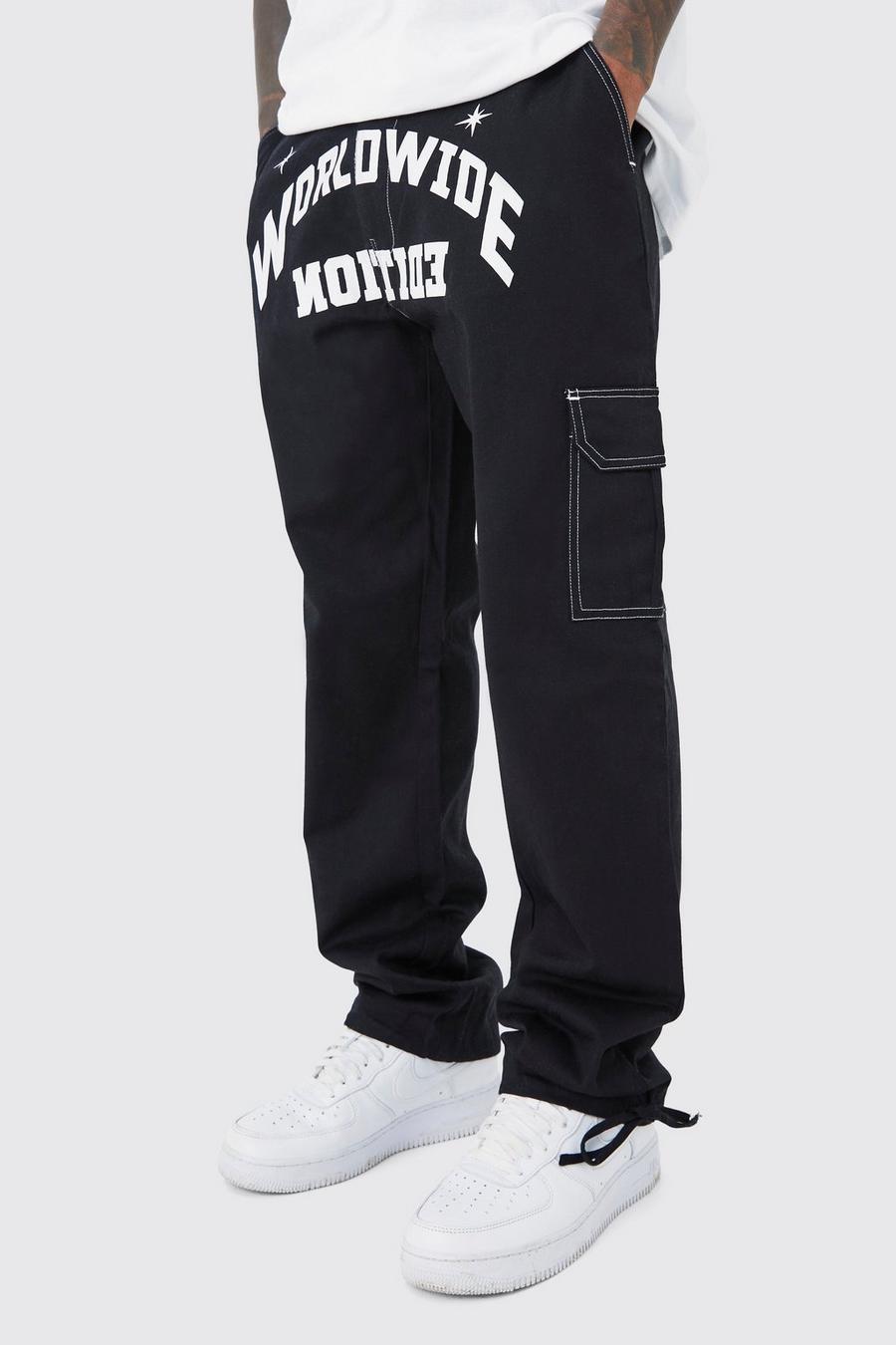 Black Relaxed Cargo Worldwide Print Trouser image number 1