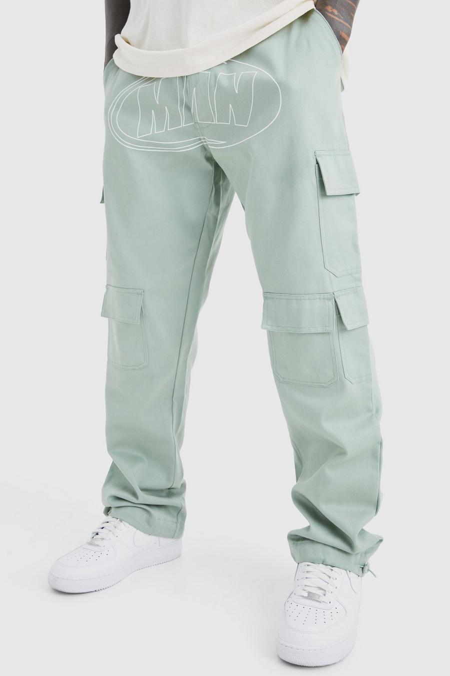 Sage green Relaxed Multi Cargo Man Print Trouser