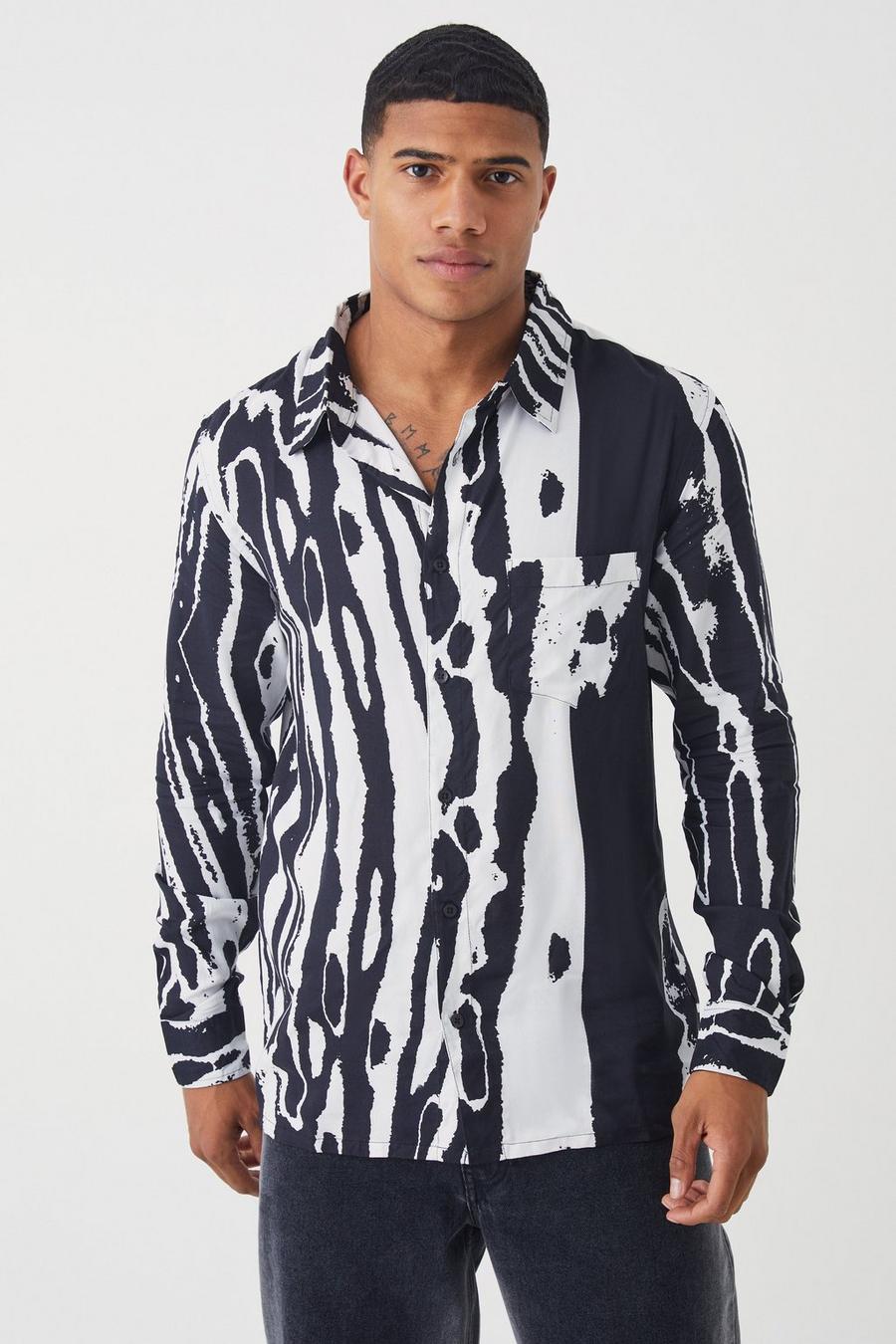 Black Long Sleeve Viscose Abstract Swirl Shirt