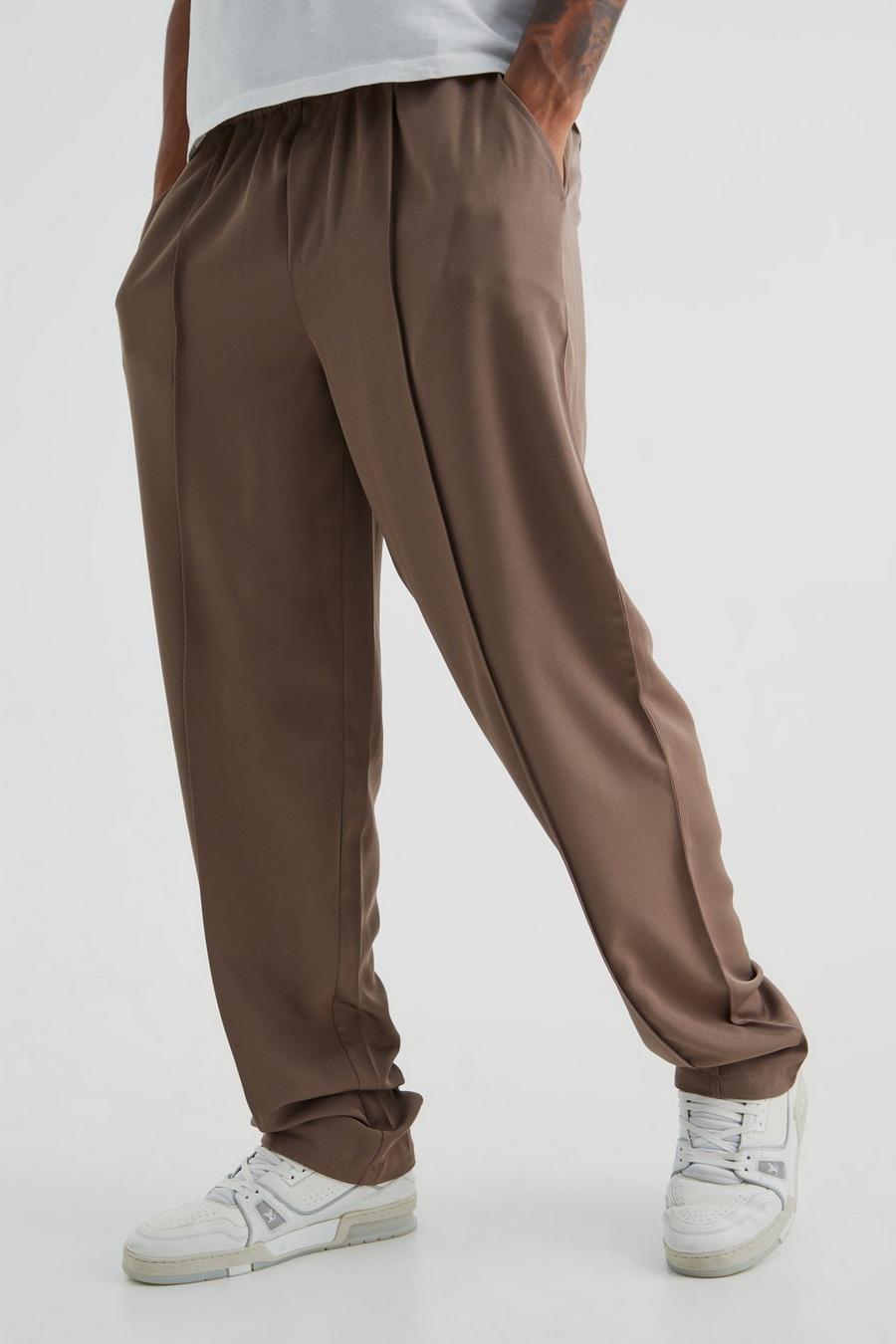 Pantalón Tall de sarga elástico recto con alforza, Charcoal image number 1