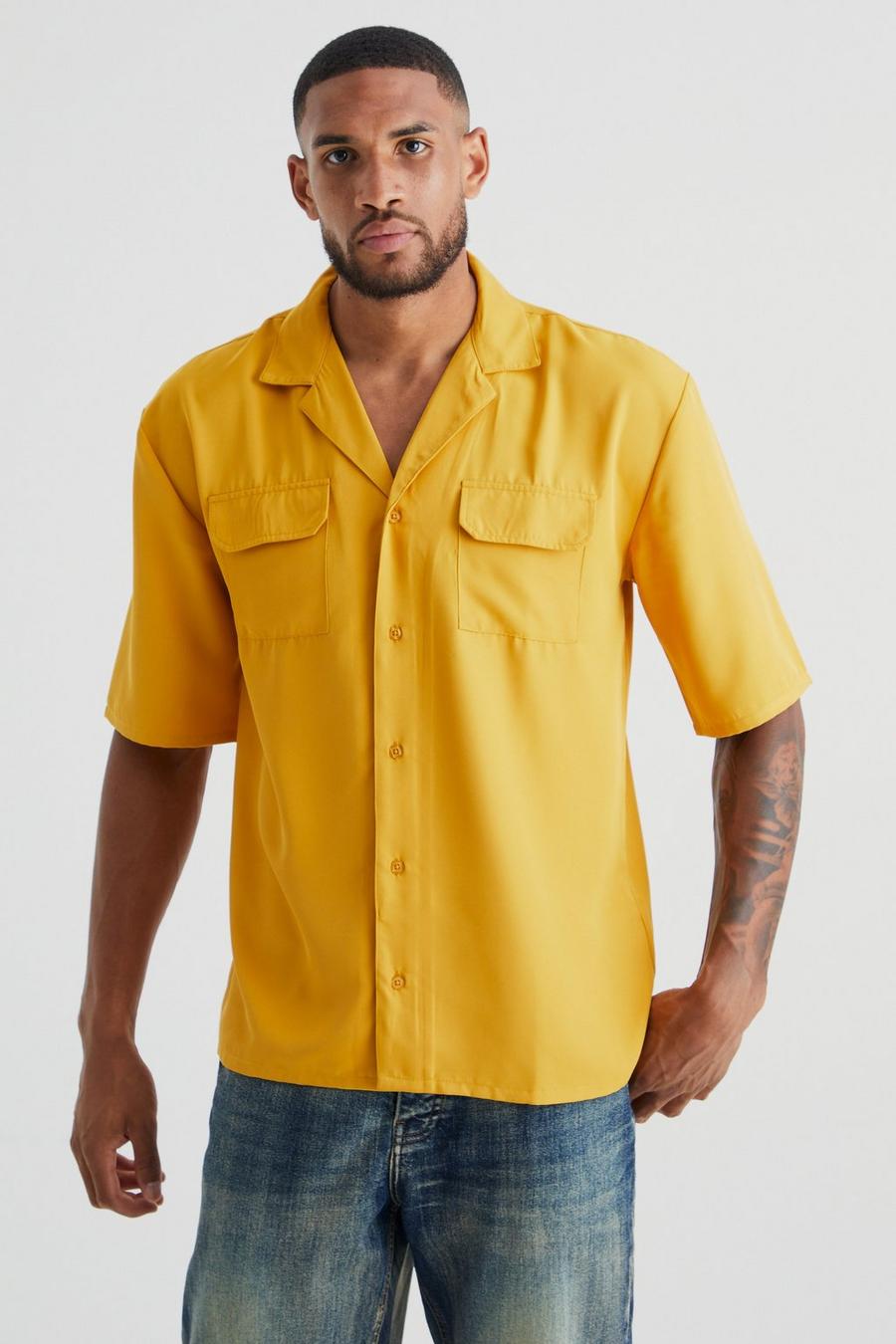 Olive Tall Short Sleeve Utility Drop Shoulder Twill Shirt image number 1