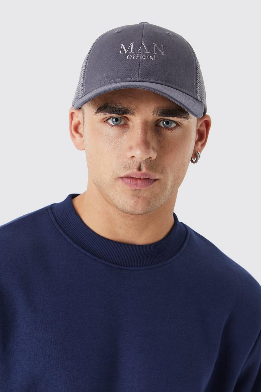 Charcoal gris Man Roman Embroidered Trucker Cap