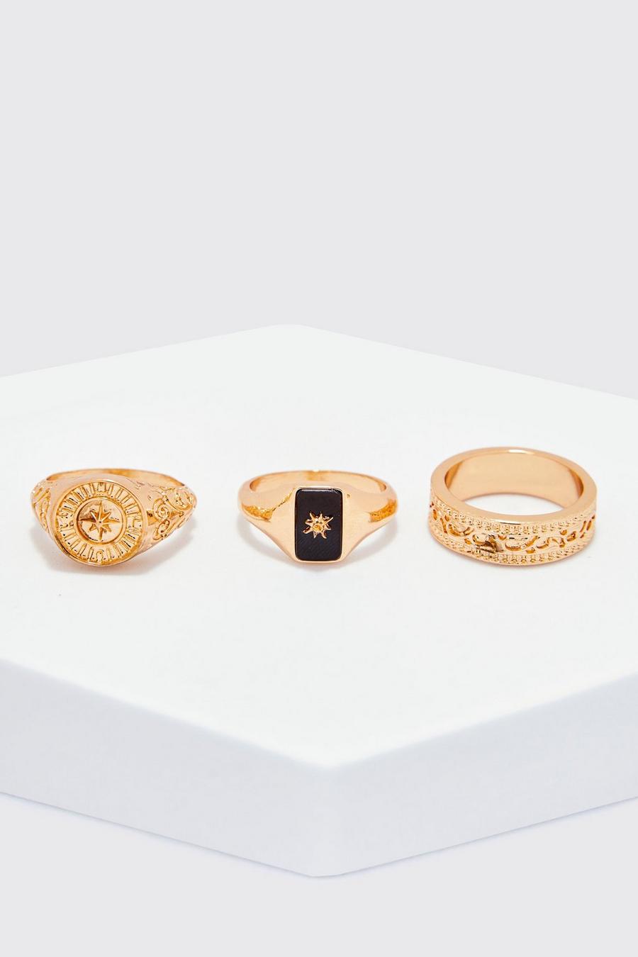 Gold metálicos 3 Pack Embossed Signet Rings