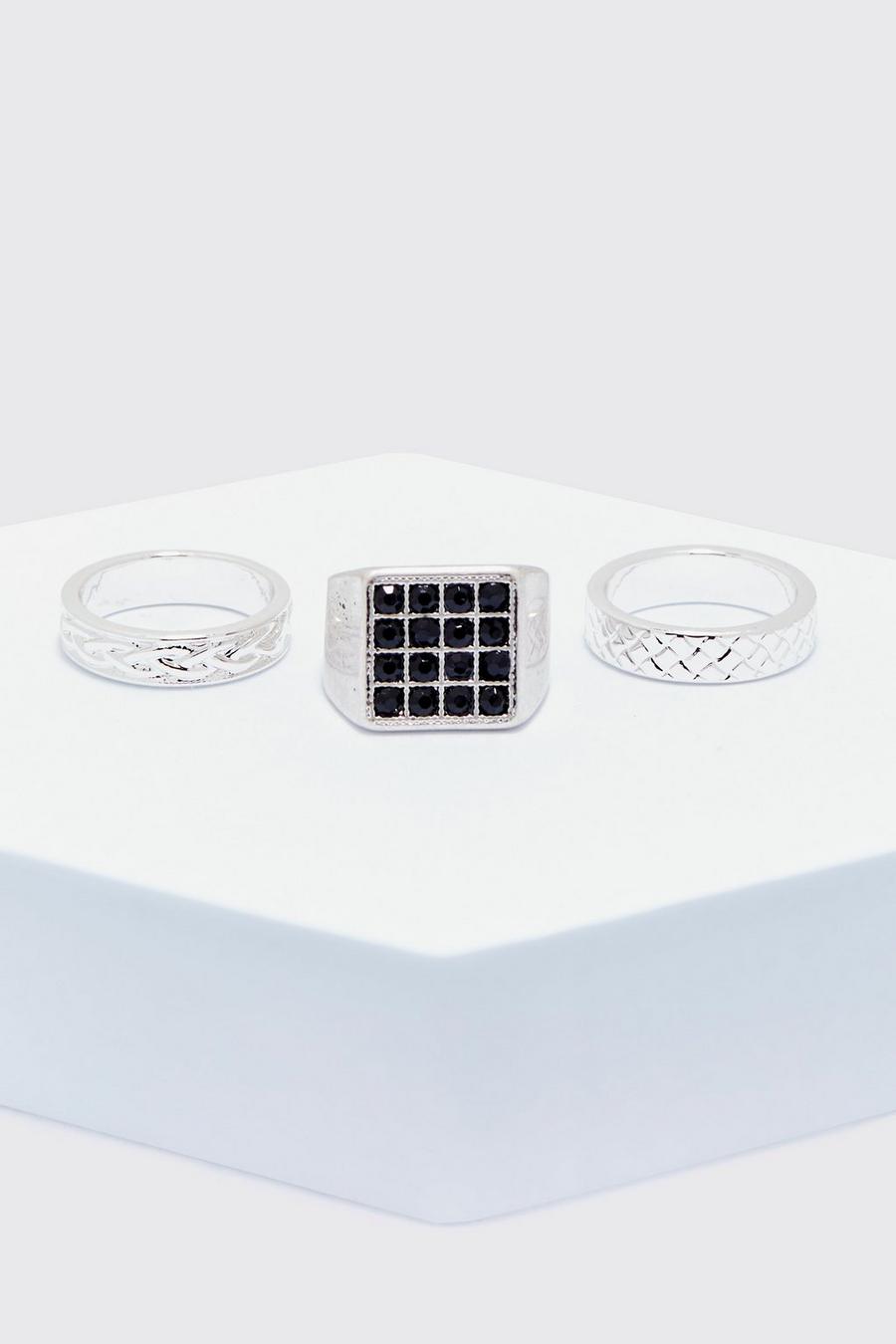 Pack de 3 anillos con gemas, Silver image number 1