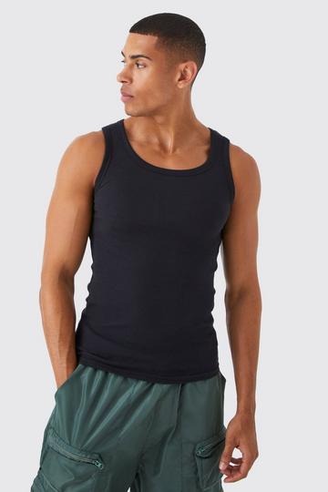 Geribbeld Muscle Fit Hemd black