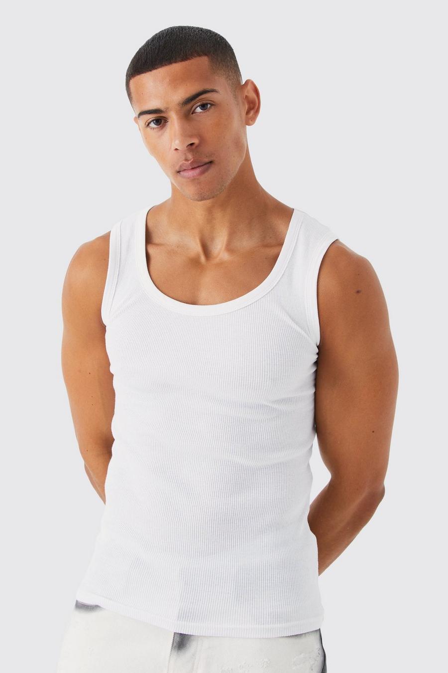 White vit Ribbed Muscle Fit Vest   image number 1