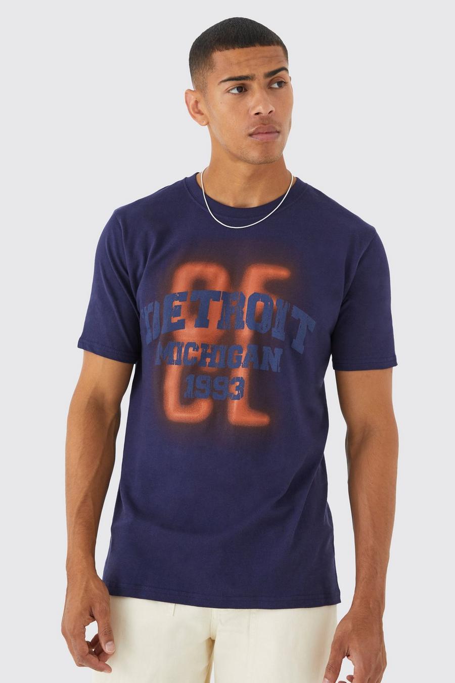 Navy Blurred Detroit Varsity Graphic T-shirt