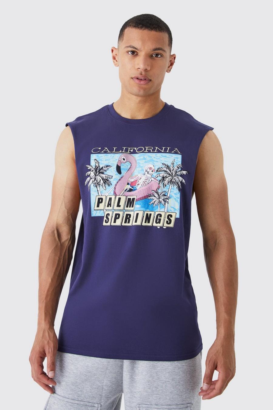 Navy Tall Palm Springs Print Tank image number 1