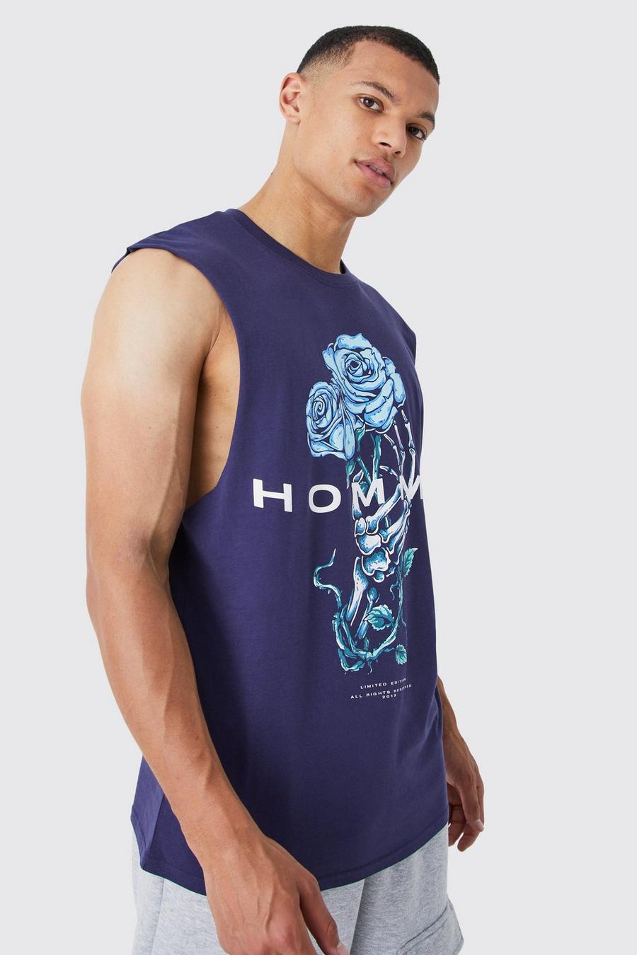 Tall florales Homme Tanktop, Navy image number 1