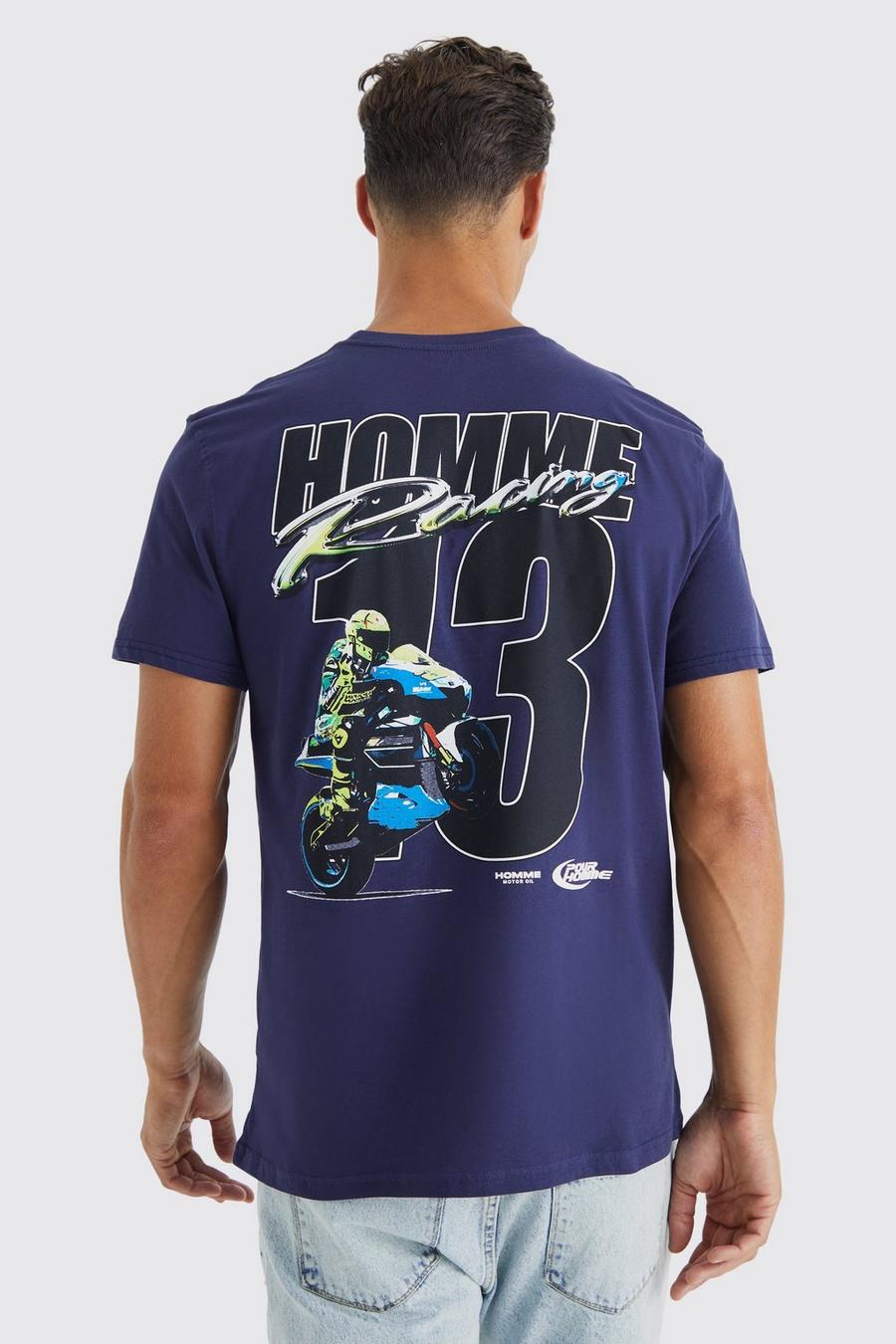 Navy Tall Moto Racing Graphic T-shirt