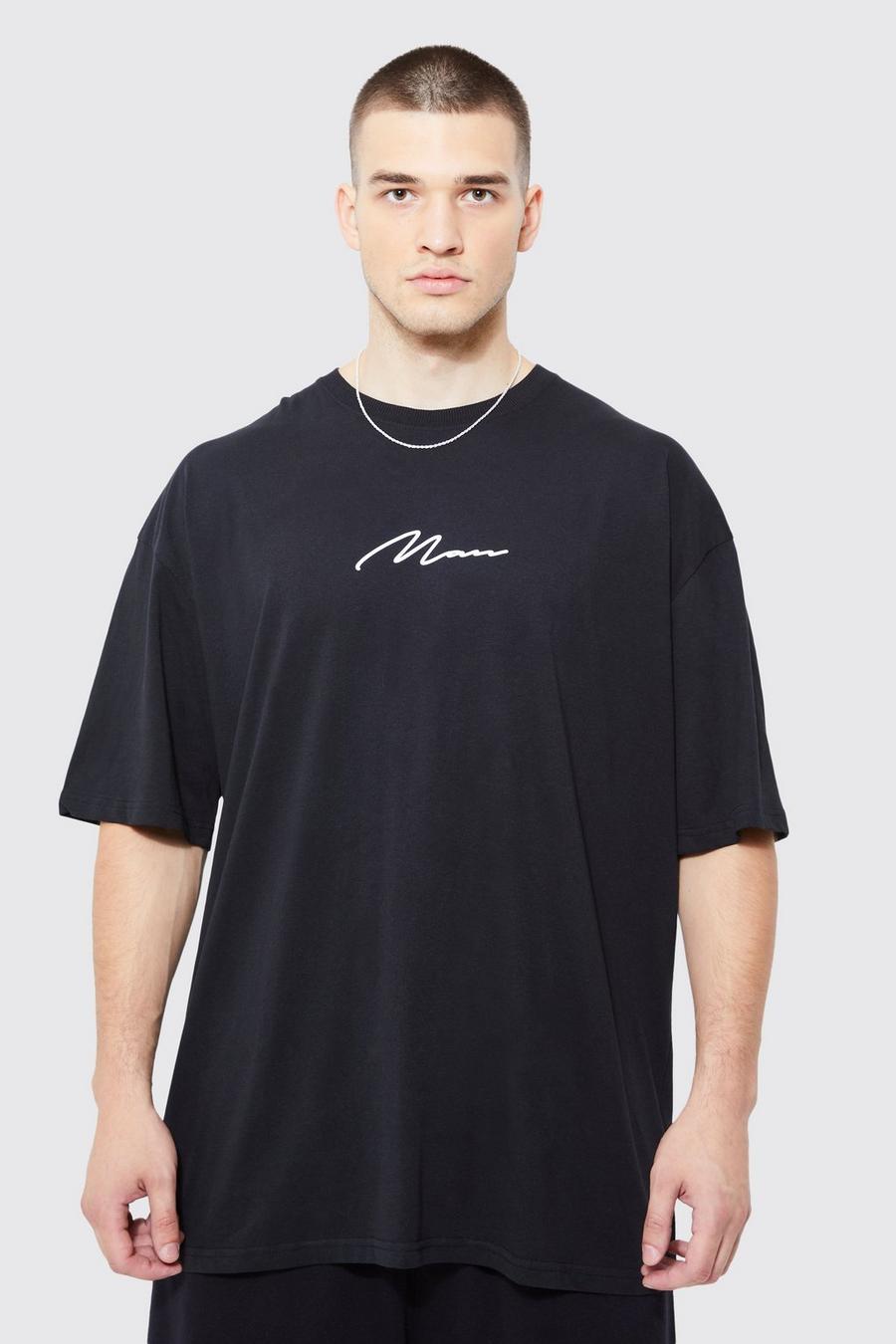 Camiseta Tall oversize con firma MAN y cuello de caja, Black image number 1