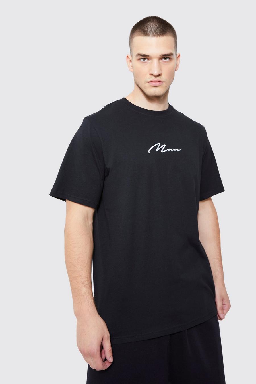 T-shirt Tall a girocollo con firma Man, Black