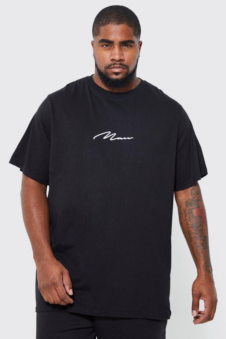 Black negro Plus Man Signature Oversized Crew Neck T-shirt