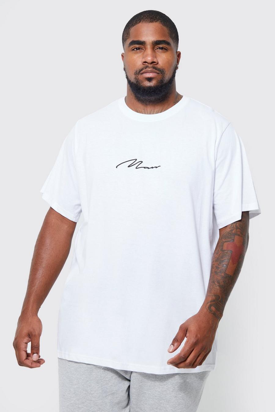 Plus Man Signature Rundhals T-Shirt, White image number 1