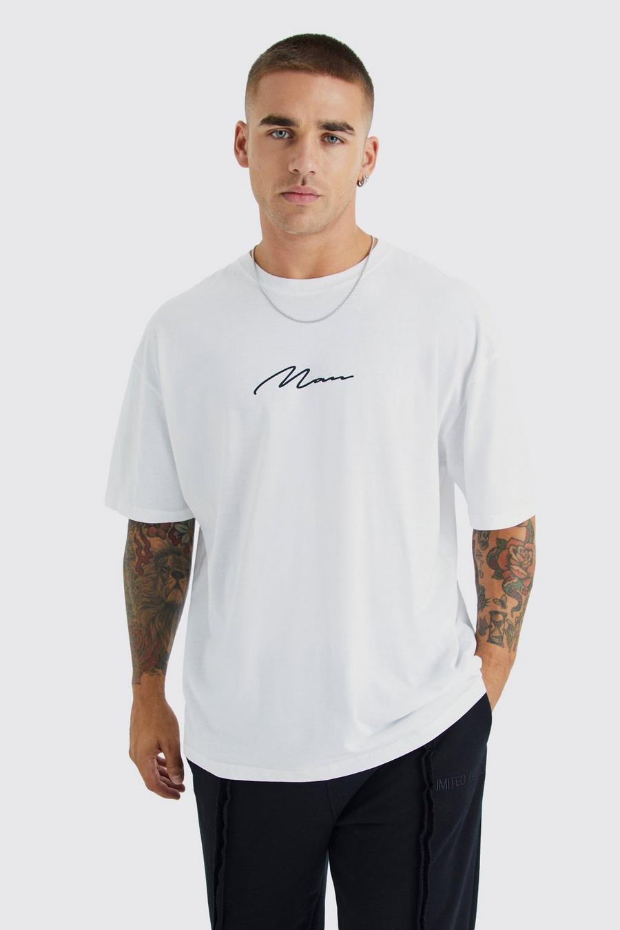 White vit Man Signature Oversized Crew Neck T-shirt 
