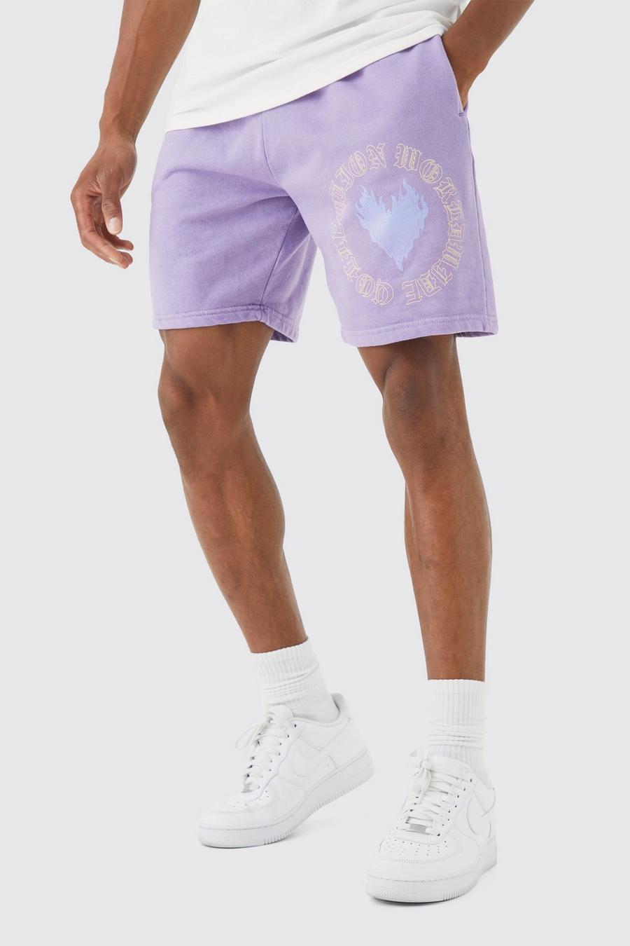Purple viola Loose Fit Overdyed Flame Heart Jersey Short