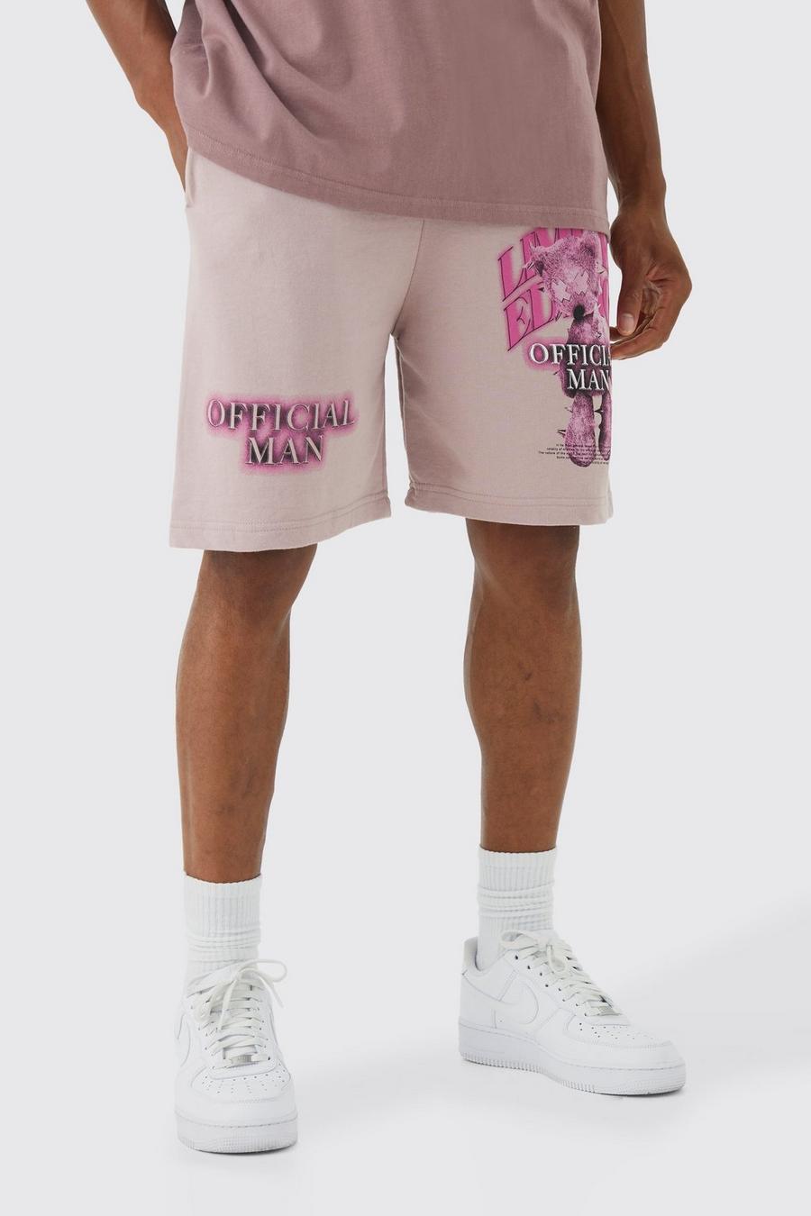 Pantalón corto holgado Limited de tela jersey con estampado de osito de peluche, Dusty pink image number 1
