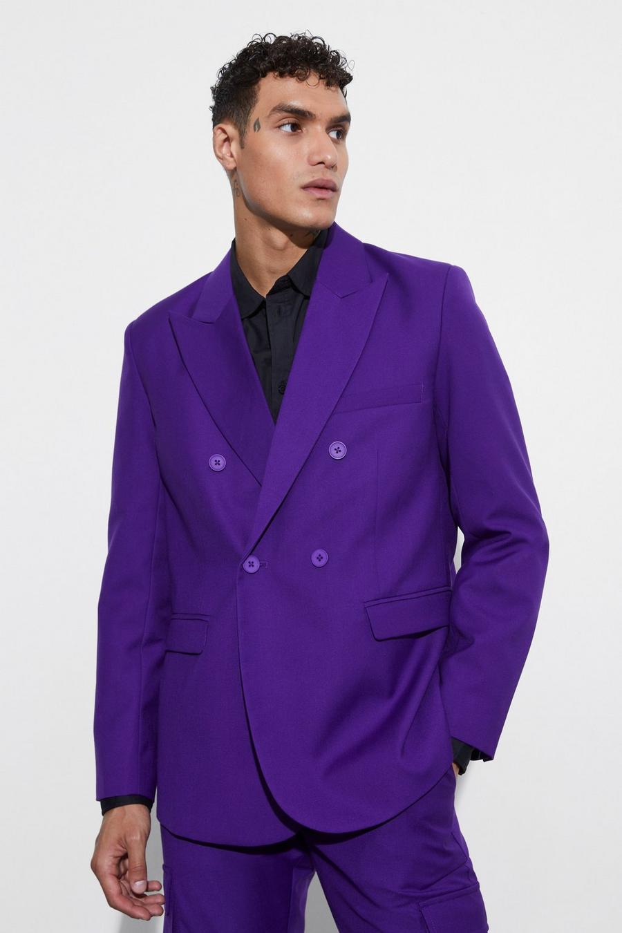 Purple Relaxed Fit Double Breasted Blazer