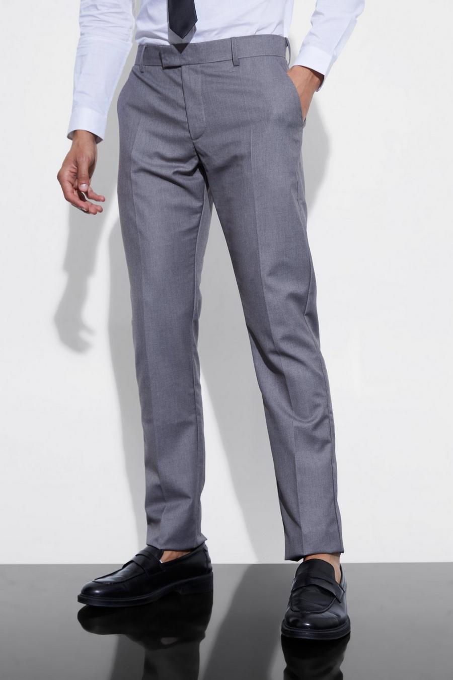 Pantalón elegante ajustado con pernera plisada, Grey marl