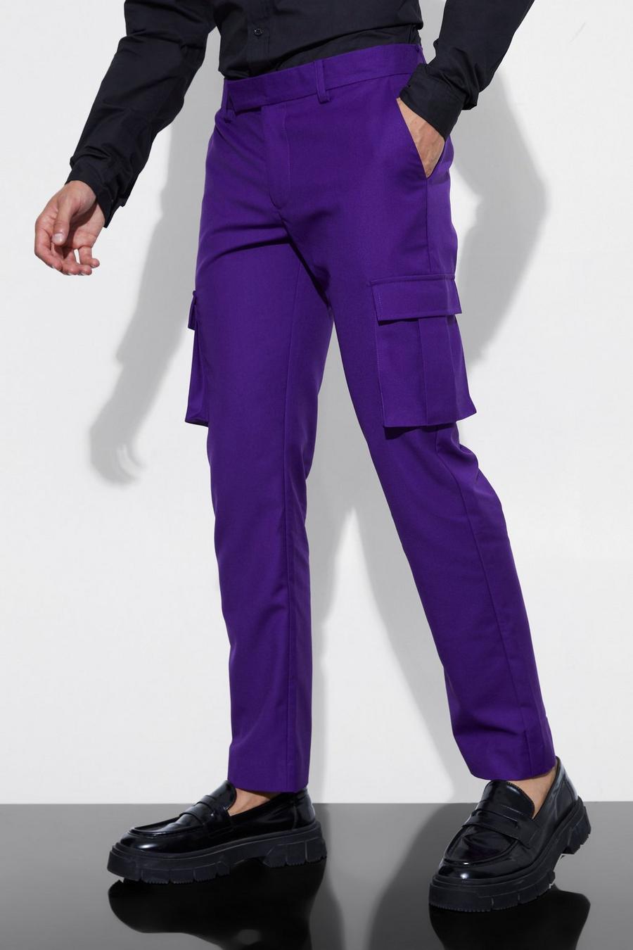 Purple violet Getailleerde Slim Fit Cargo Broek