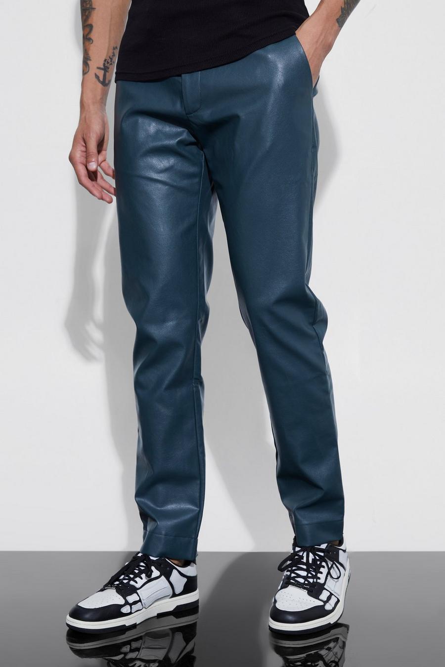Pantalón ajustado de cuero sintético, Teal gerde image number 1