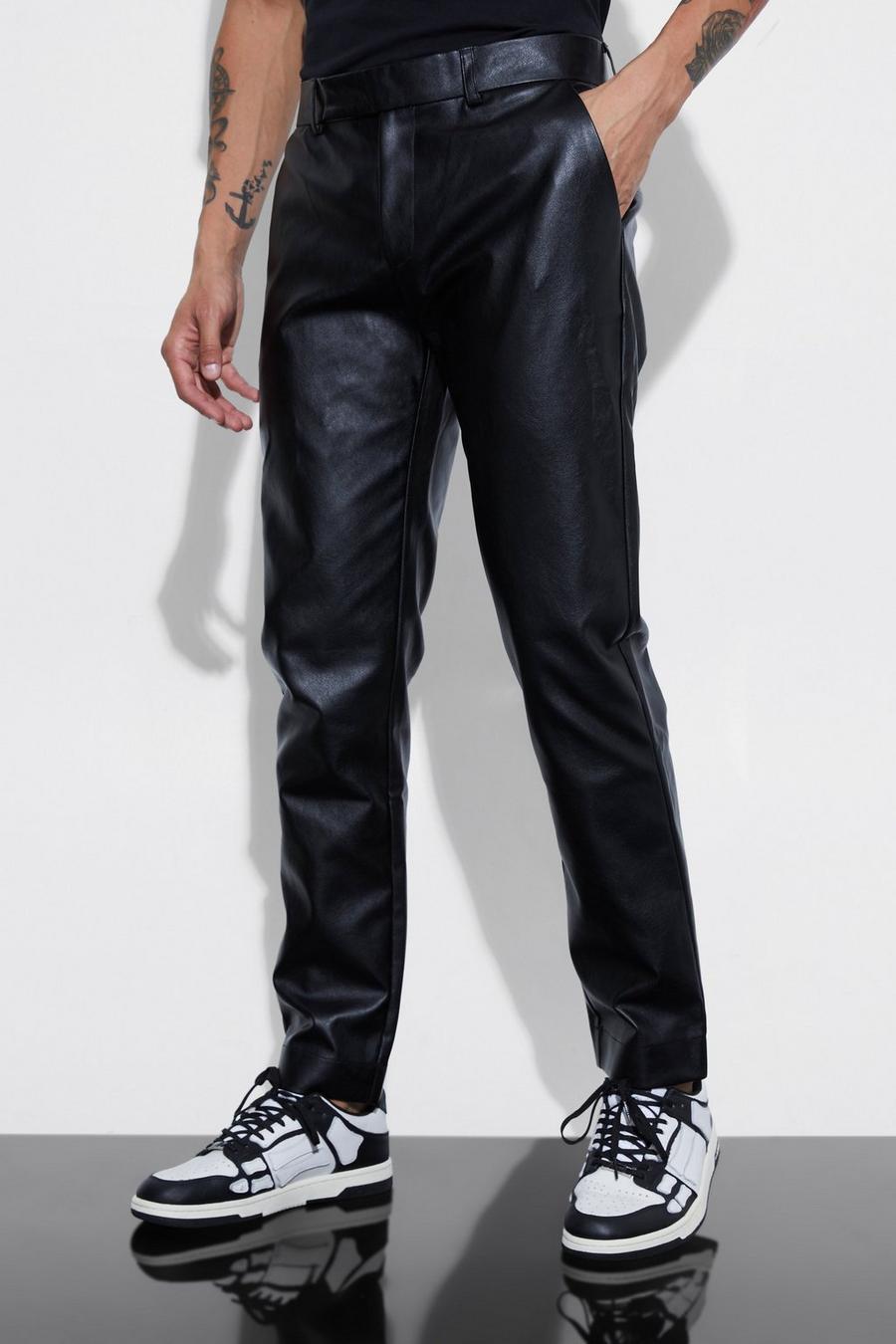 Pantaloni Slim Fit in PU, Black negro