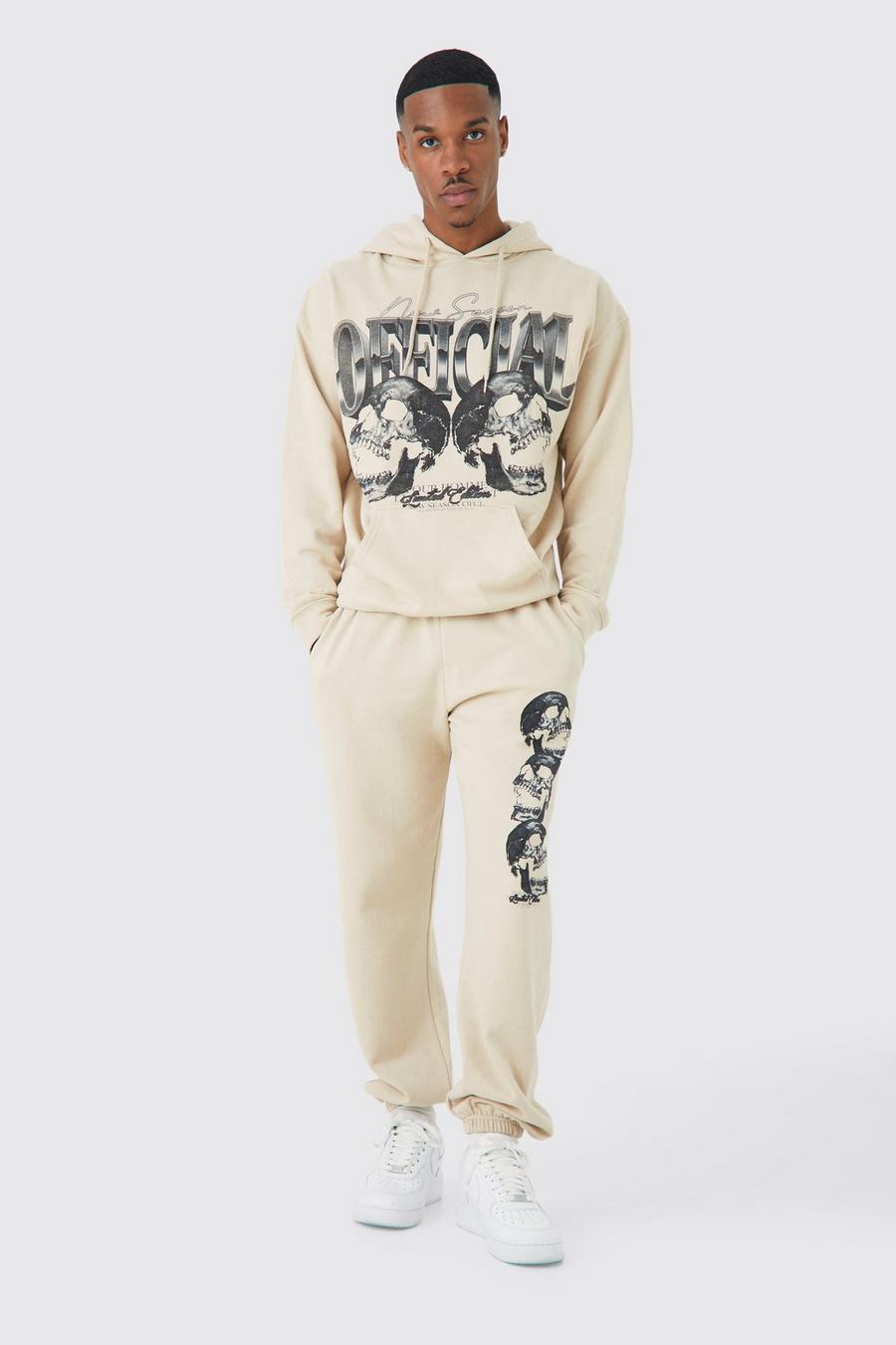 Men's Official Skull Graphic Hooded Tracksuit | Boohoo UK