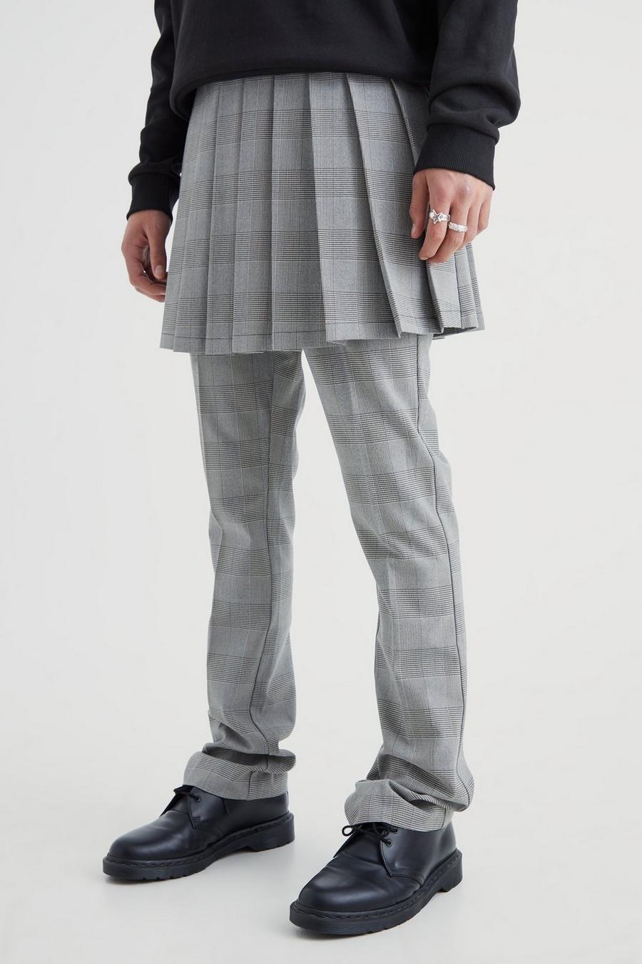 Grey Mid Length Pleated Pow Check Skirt image number 1