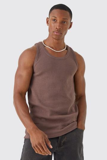 Slim Fit Waffle Tank Top coffee