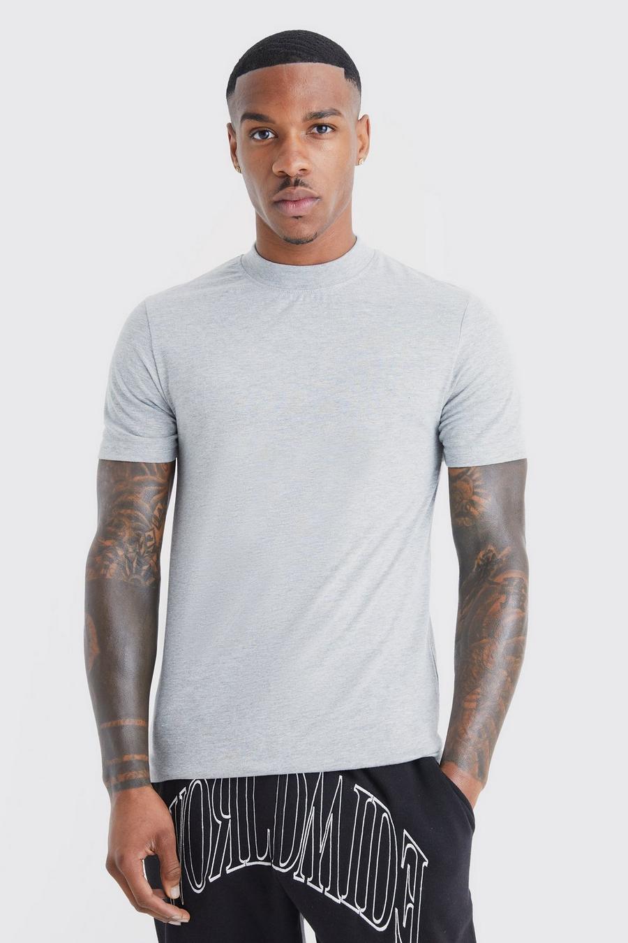 Light grey Basic Muscle Fit Extended Neck T-shirt