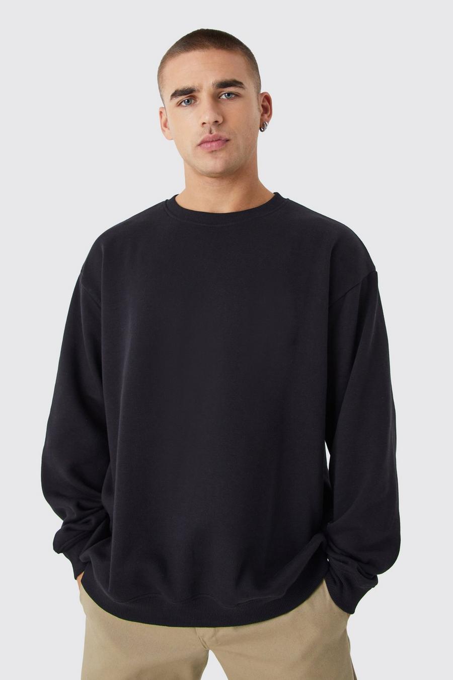 Black svart Basic Oversized Crew Neck Sweatshirt