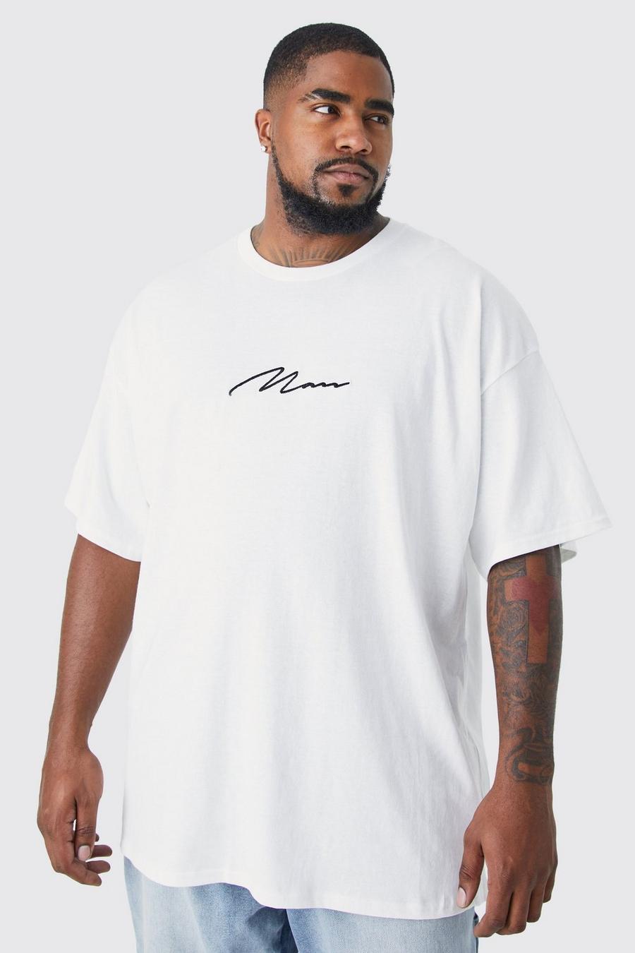 T-shirt Plus Size oversize con firma Man, White image number 1