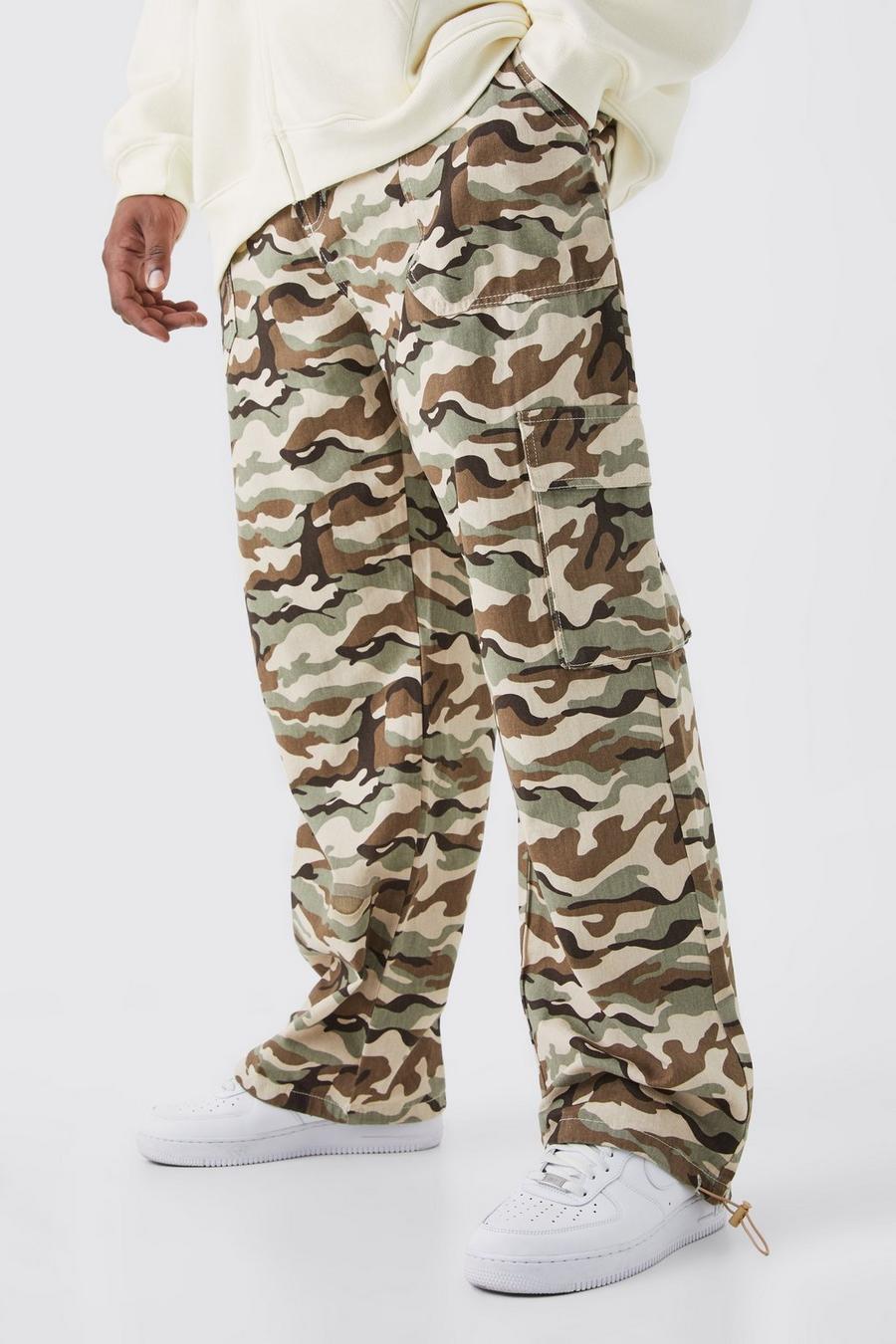 Pantaloni Plus Size rilassati in fantasia militare con tasche Cargo, Sand