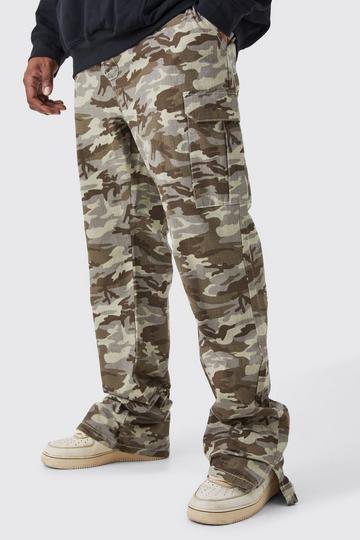 Plus Slim Stacked Ripstop Split Hem Cargo Camo Trouser chocolate