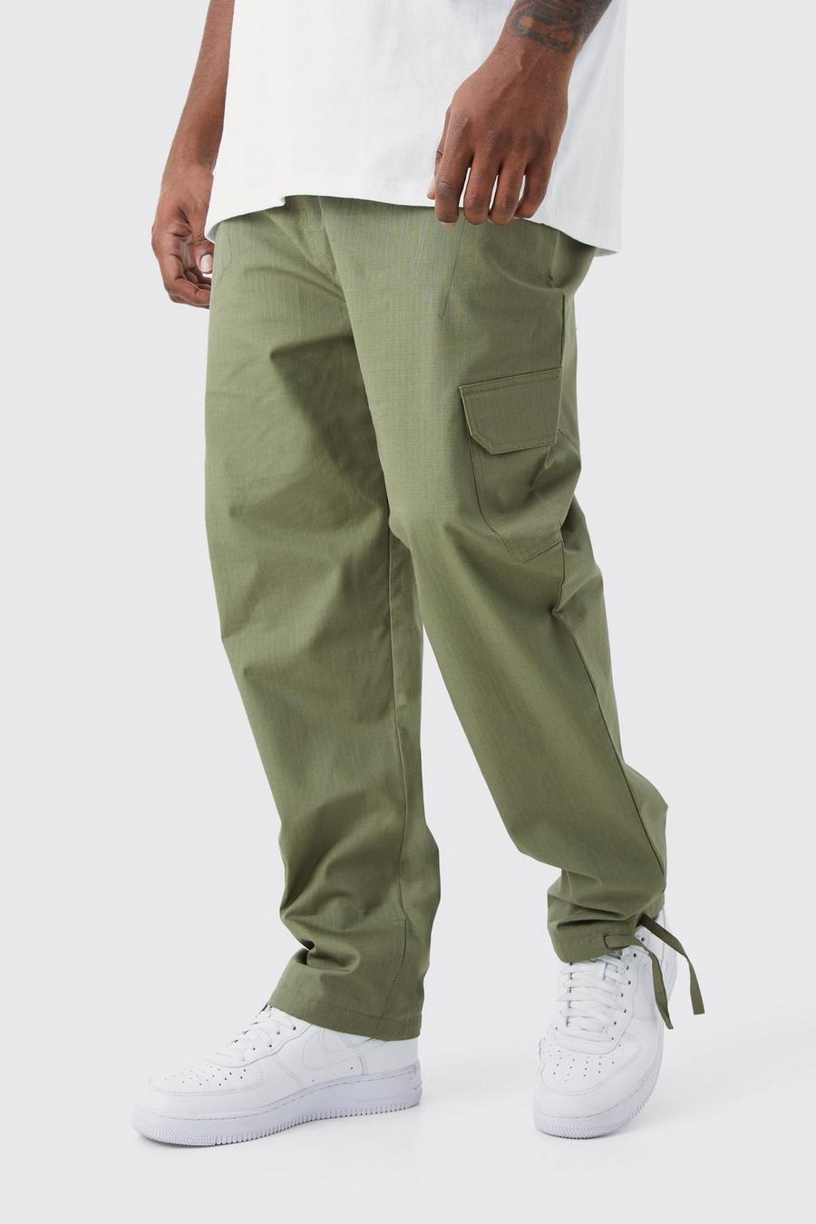 Khaki Plus Slim Ripstop Cargo Tonal Print Trouser