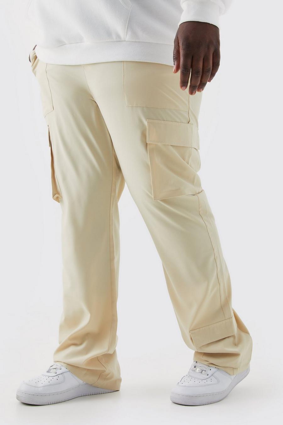 Pantalón Plus cargo ajustado de campana con costuras en contraste, Stone beige