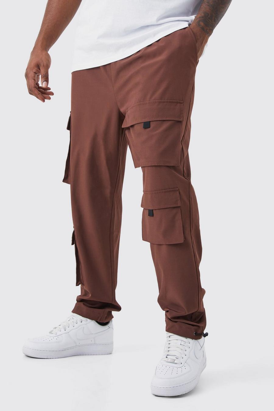 Pantalón Plus ajustado elástico con multibolsillos cargo, Chocolate brown