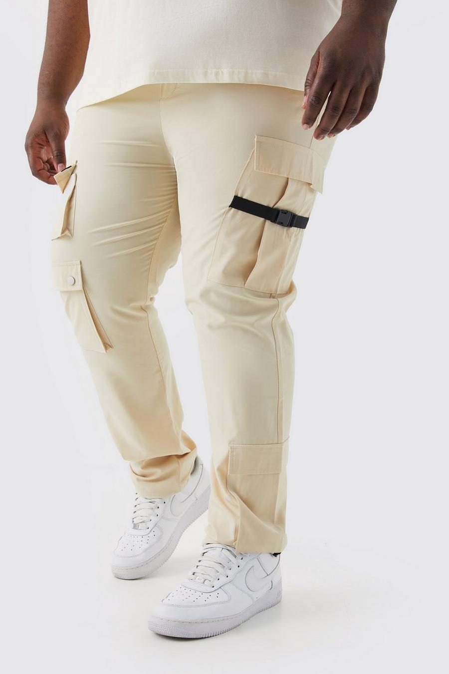 Pantaloni Plus Size Skinny Fit con tasche Cargo e fibbia, Stone beige