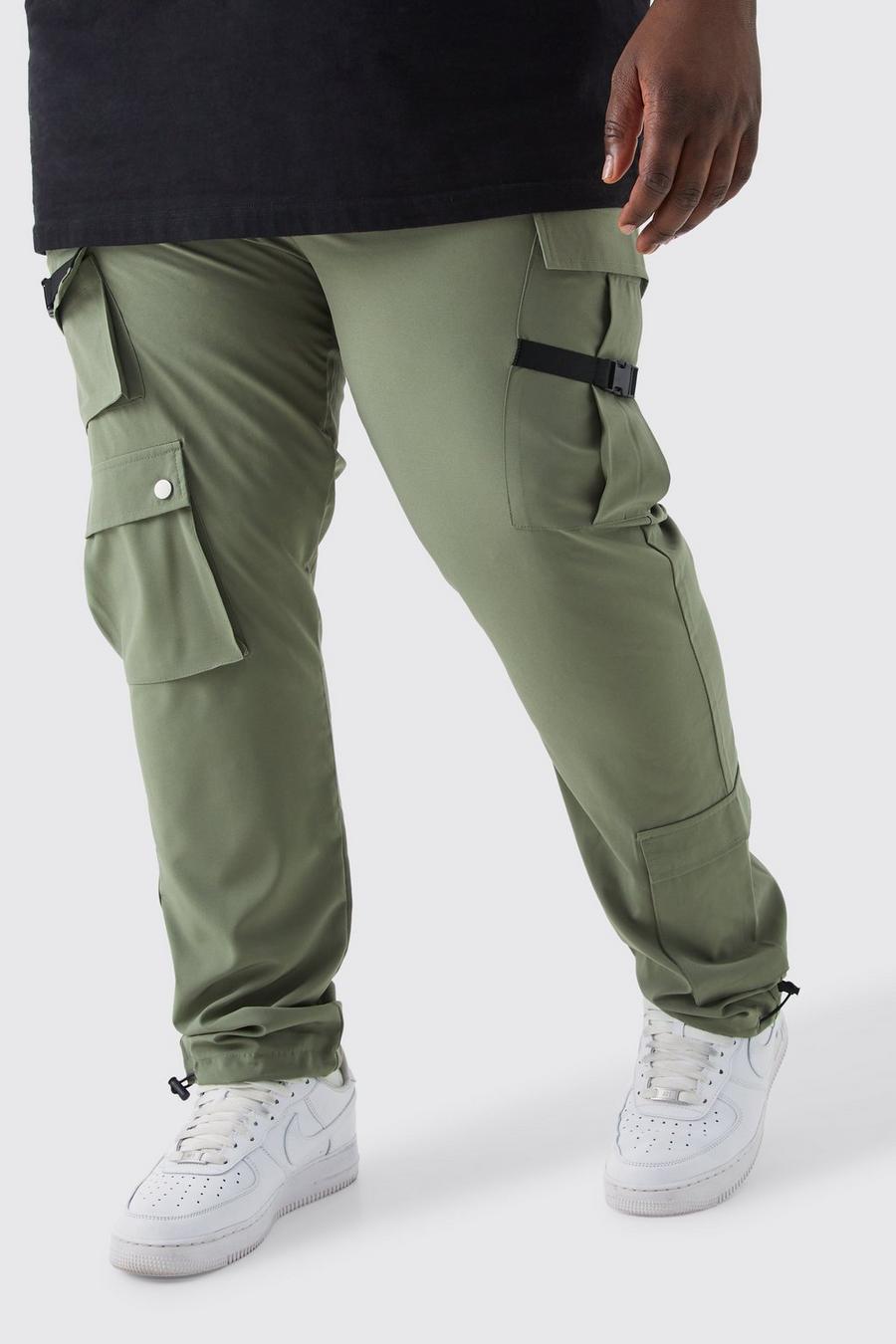Olive green Plus Skinny Multi Pocket Cargo Buckle Trouser