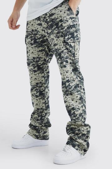 Tall Slim Stacked Popper Hem Cargo Camo Pants charcoal