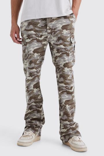 Tall Slim Stacked Ripstop Split Hem Cargo Camo Pants chocolate