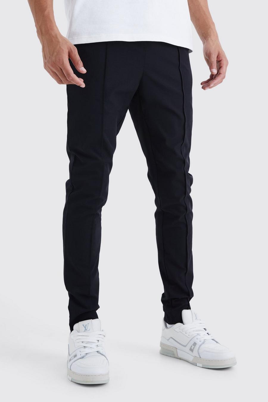Pantaloni Tall in Stretch leggero elasticizzato con nervature, Black