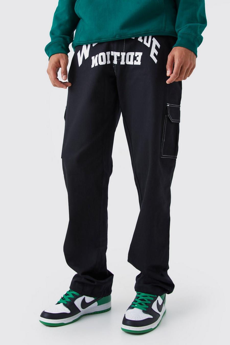 Black Tall Relaxed Cargo Worldwide Print Trouser image number 1
