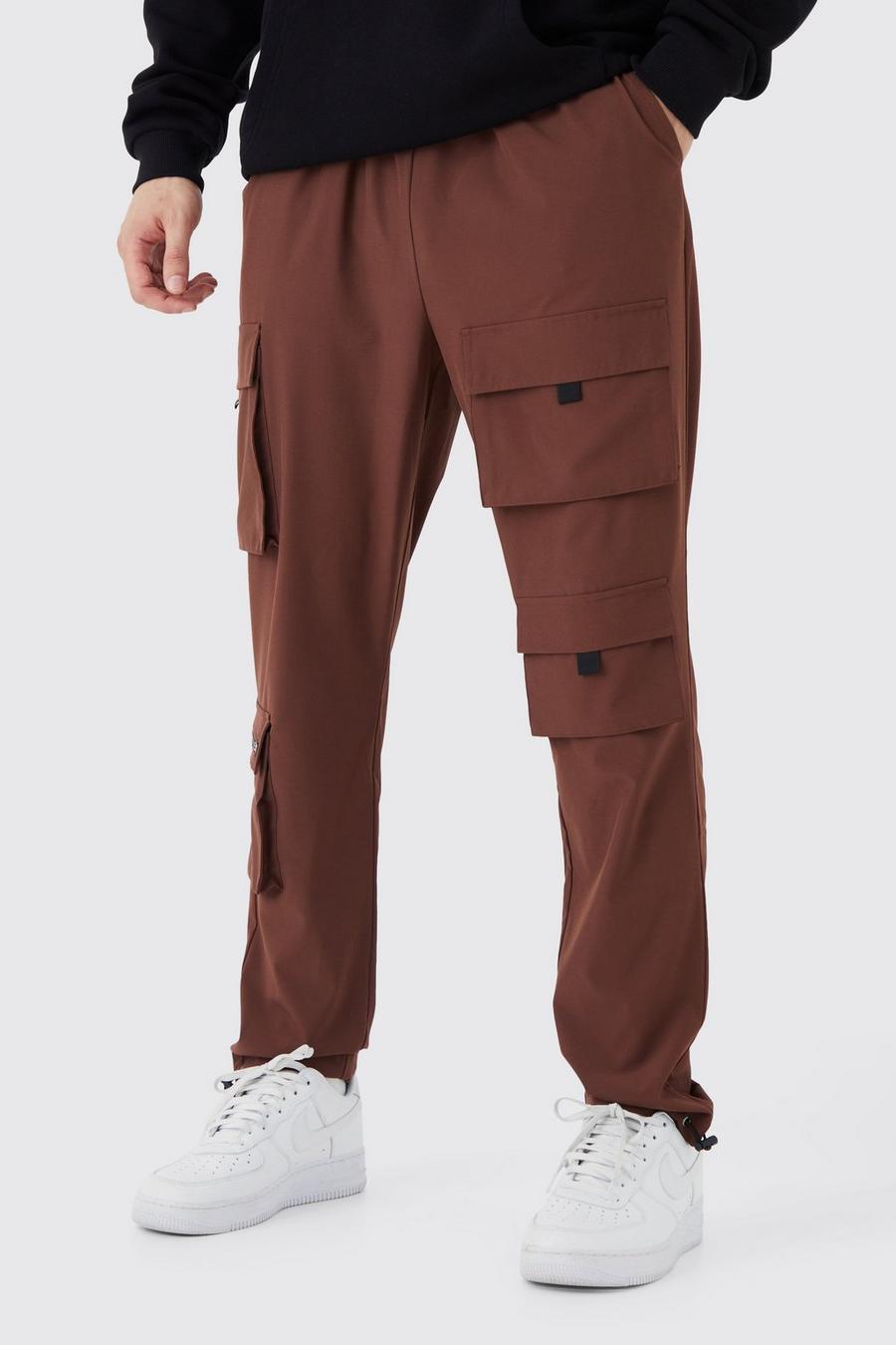 Chocolate Tall Slim Multi Pocket Cargo Stretch Trouser