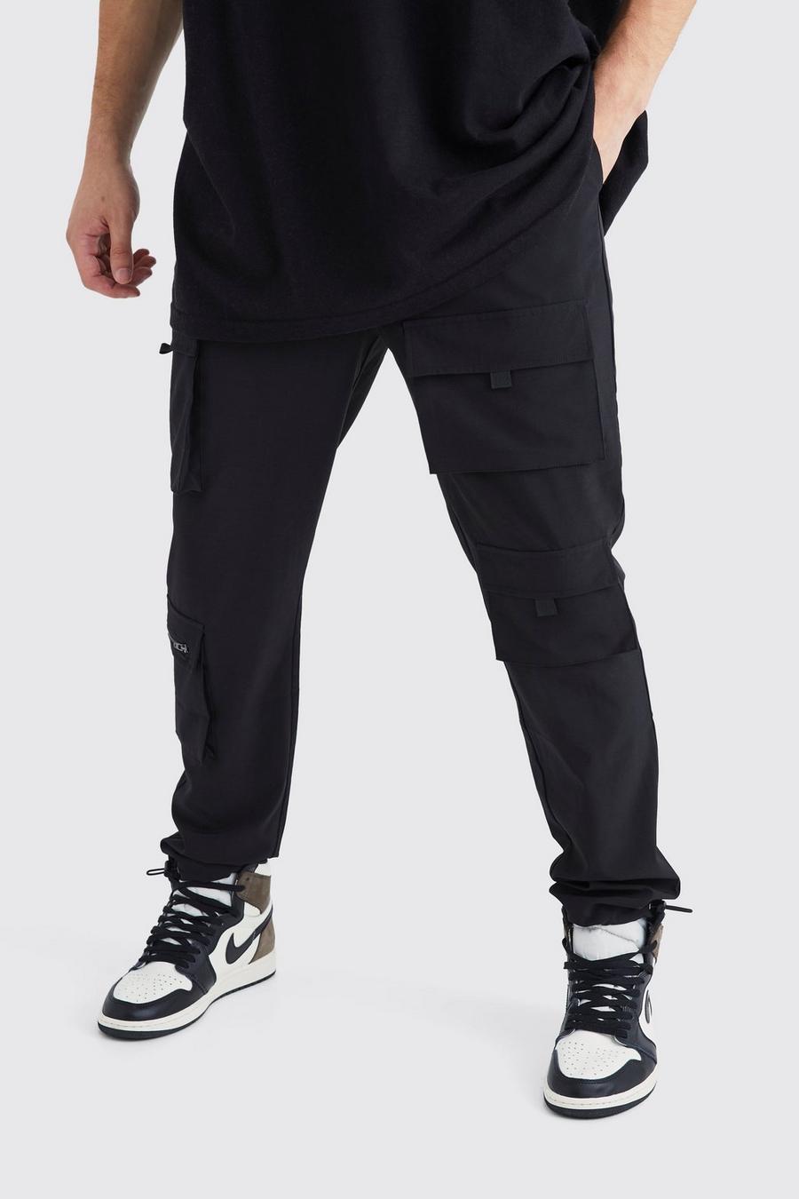 Black Tall Slim Multi Pocket Cargo Stretch Trouser image number 1