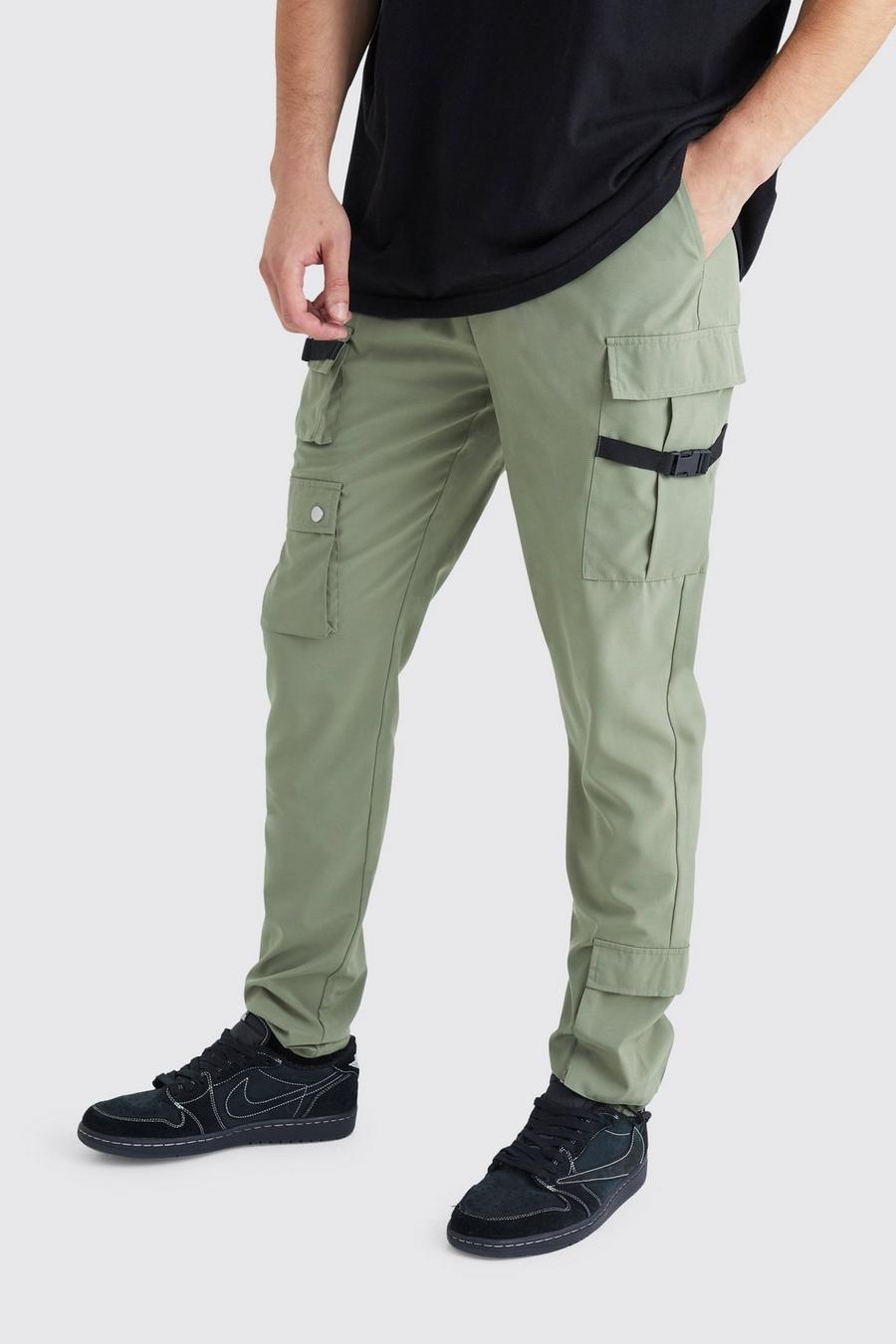 Olive Tall Skinny Multi Pocket Cargo Buckle Trouser