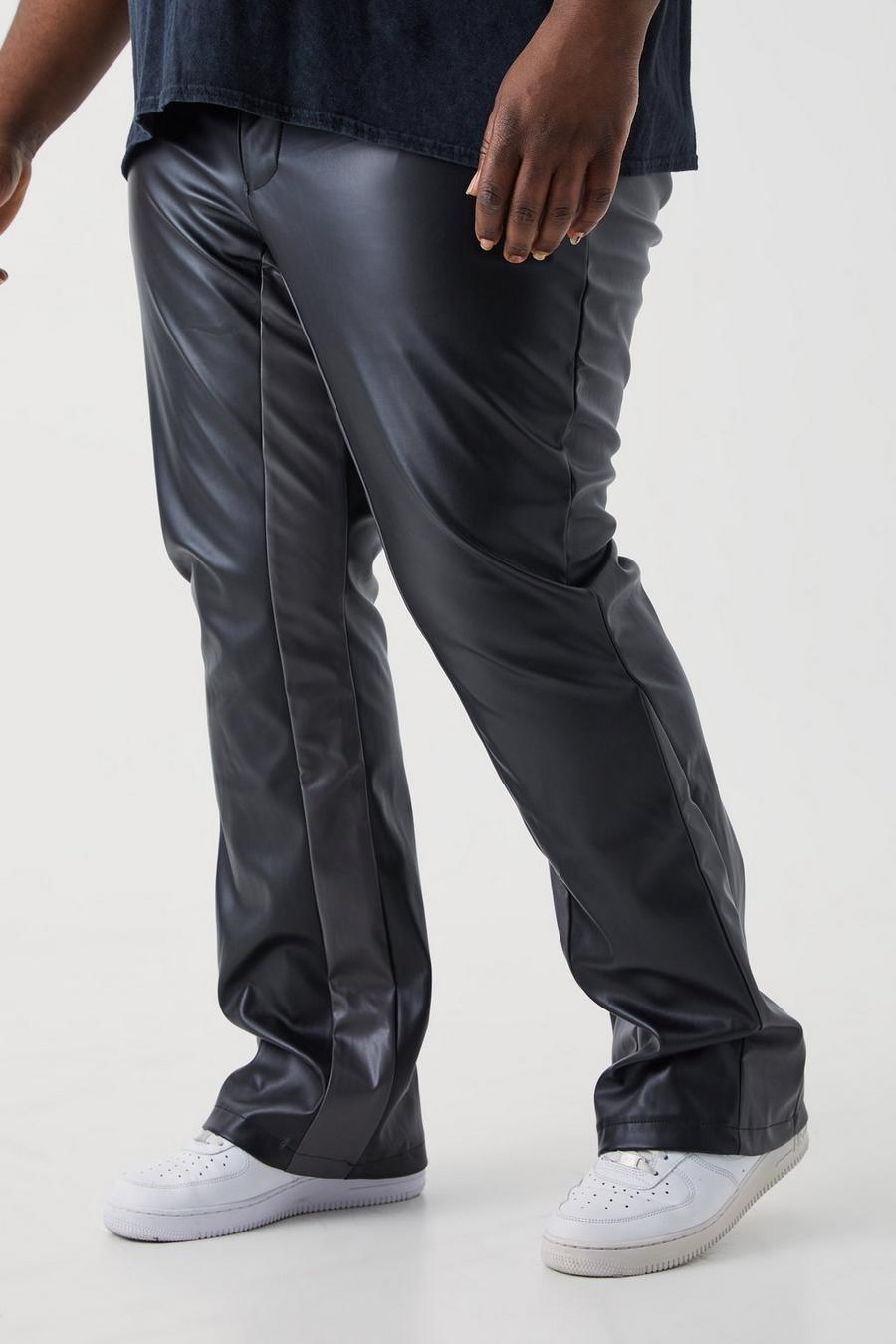 Black Plus Fixed Waist Slim Flare Gusset Pu Trouser image number 1