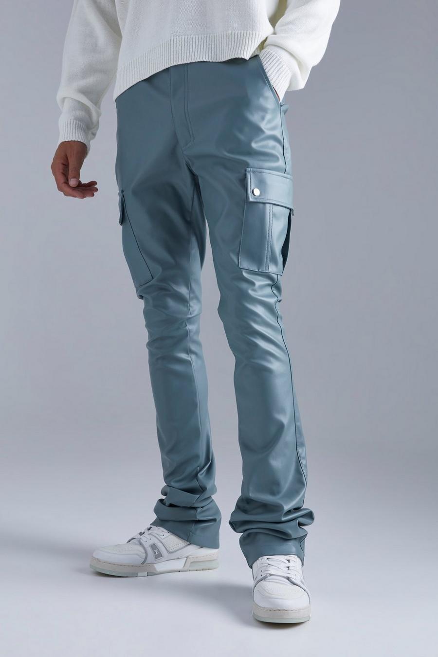 Teal Tall Fixed Skinny Stacked Flare Pu Trouser image number 1