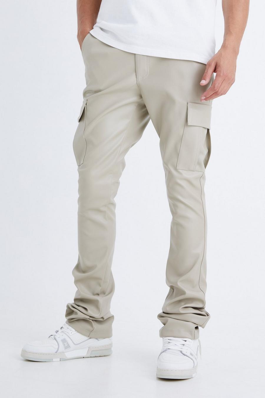 Stone Tall Fixed Skinny Stacked Flare Pu Trouser