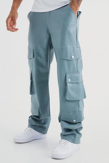 Tall Fixed Relaxed Multi Cargo Pu Pants teal